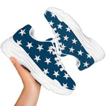 White And Blue USA Star Pattern Print White Chunky Shoes