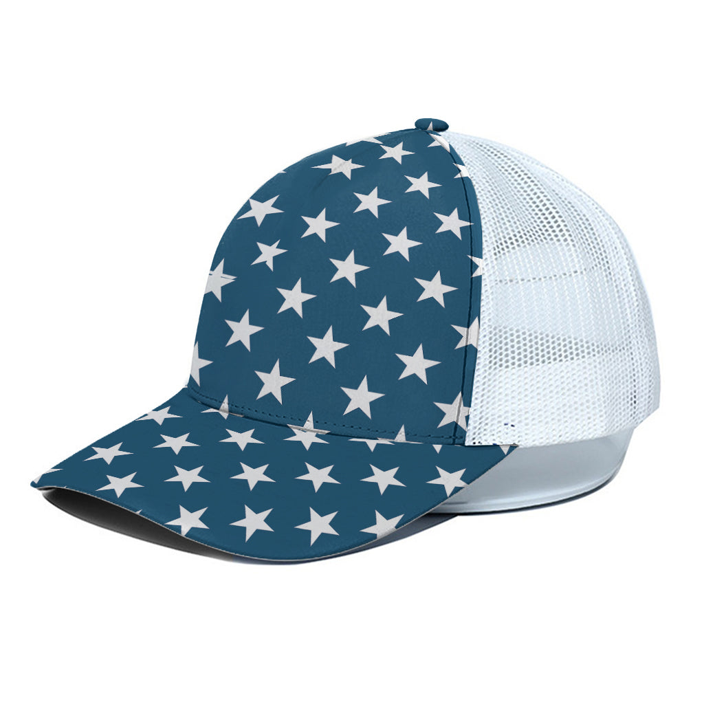 White And Blue USA Star Pattern Print White Mesh Trucker Cap