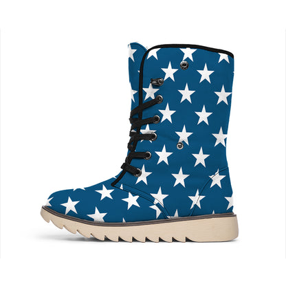 White And Blue USA Star Pattern Print Winter Boots