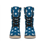 White And Blue USA Star Pattern Print Winter Boots