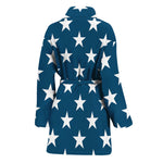 White And Blue USA Star Pattern Print Women's Bathrobe