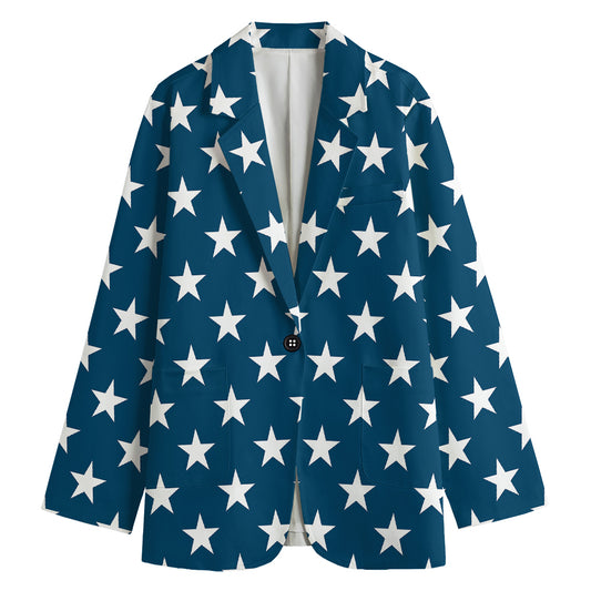 White And Blue USA Star Pattern Print Women's Blazer