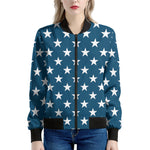 White And Blue USA Star Pattern Print Women's Bomber Jacket