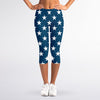 White And Blue USA Star Pattern Print Women's Capri Leggings