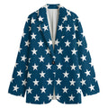 White And Blue USA Star Pattern Print Women's Cotton Blazer
