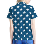 White And Blue USA Star Pattern Print Women's Polo Shirt
