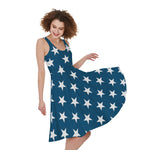 White And Blue USA Star Pattern Print Women's Sleeveless Dress