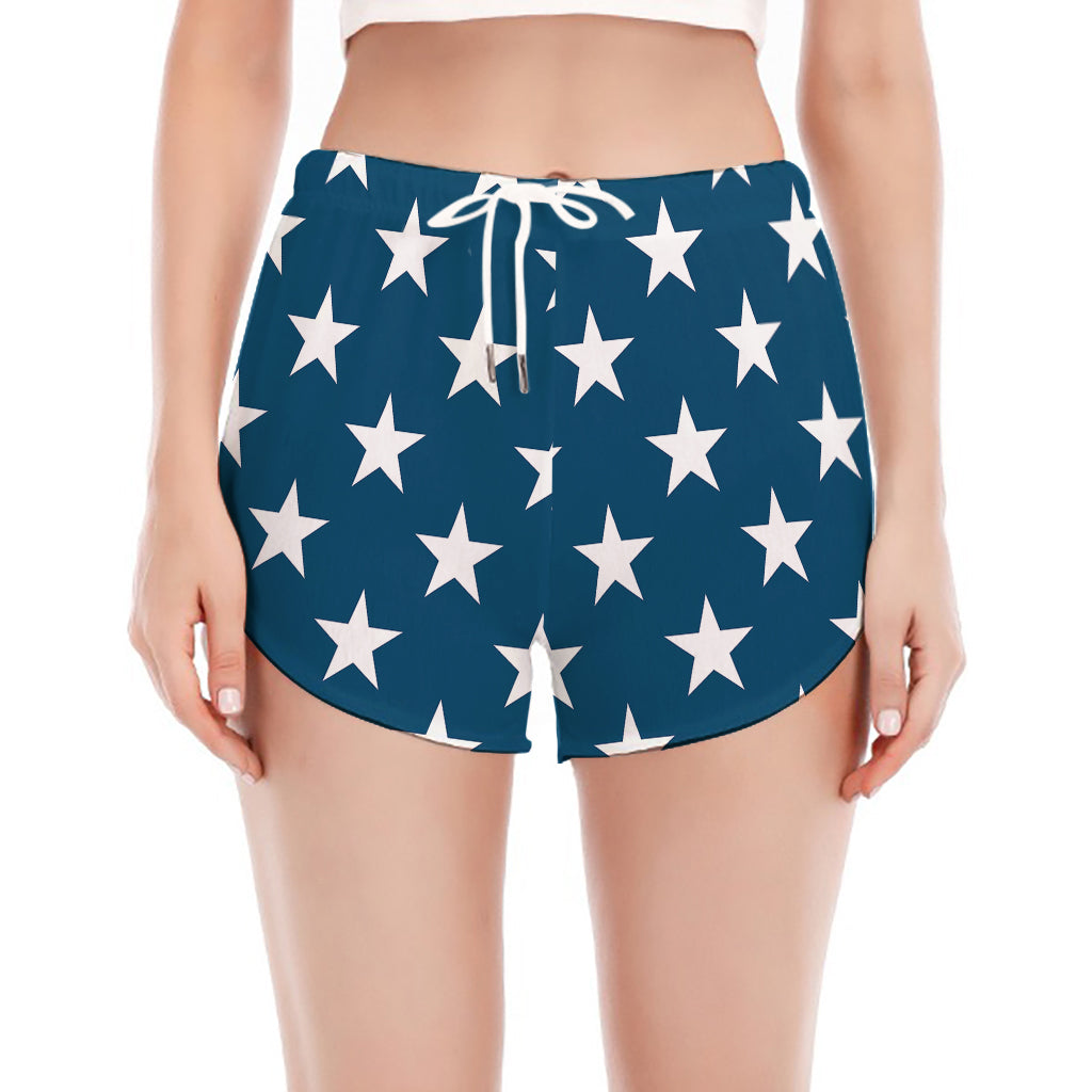 White And Blue USA Star Pattern Print Women's Split Running Shorts