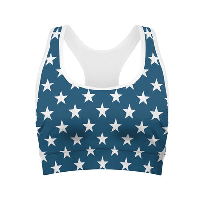 White And Blue USA Star Pattern Print Women's Sports Bra