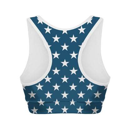 White And Blue USA Star Pattern Print Women's Sports Bra