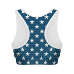 White And Blue USA Star Pattern Print Women's Sports Bra