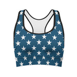 White And Blue USA Star Pattern Print Women's Sports Bra