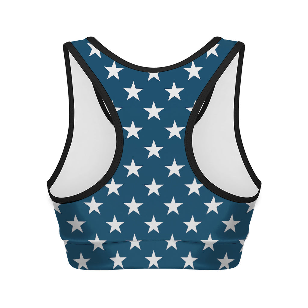 White And Blue USA Star Pattern Print Women's Sports Bra