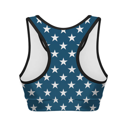 White And Blue USA Star Pattern Print Women's Sports Bra