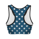 White And Blue USA Star Pattern Print Women's Sports Bra
