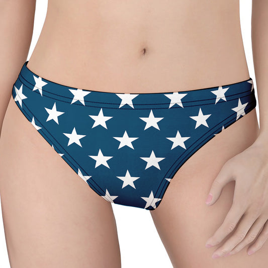 White And Blue USA Star Pattern Print Women's Thong