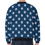 White And Blue USA Star Pattern Print Zip Sleeve Bomber Jacket