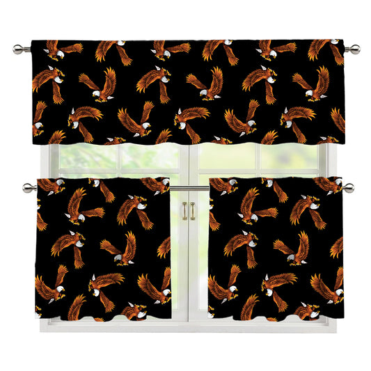 White And Brown Eagle Pattern Print 3 Piece Kitchen Curtains