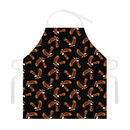 White And Brown Eagle Pattern Print Adjustable Apron