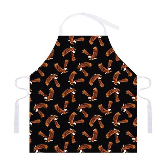 White And Brown Eagle Pattern Print Adjustable Apron