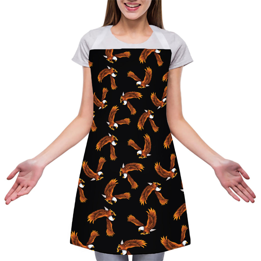 White And Brown Eagle Pattern Print Adjustable Apron