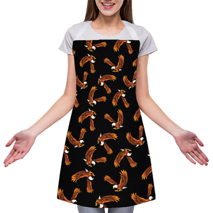 White And Brown Eagle Pattern Print Adjustable Apron