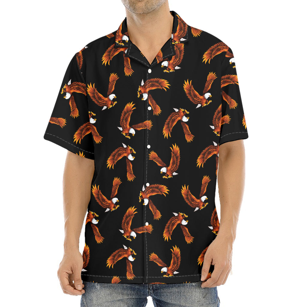 White And Brown Eagle Pattern Print Aloha Shirt