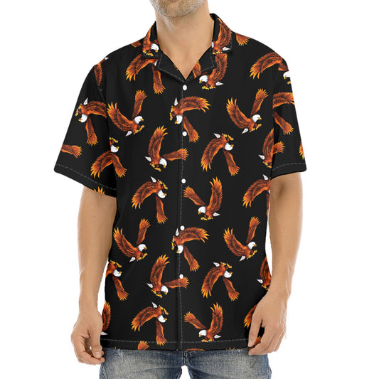 White And Brown Eagle Pattern Print Aloha Shirt