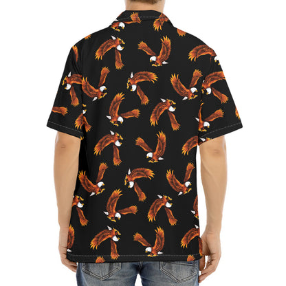 White And Brown Eagle Pattern Print Aloha Shirt