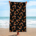 White And Brown Eagle Pattern Print Beach Towel