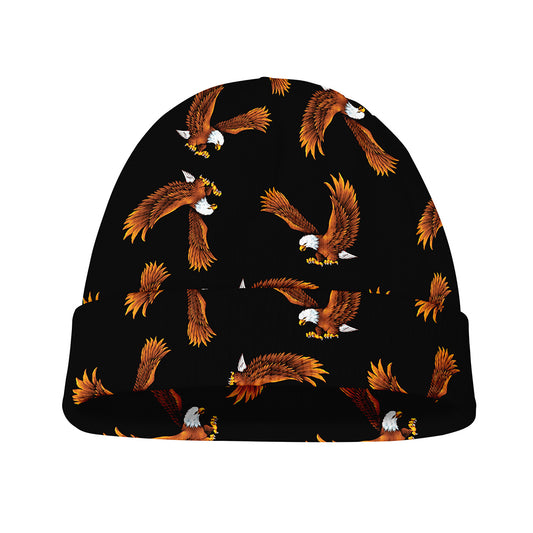White And Brown Eagle Pattern Print Beanie