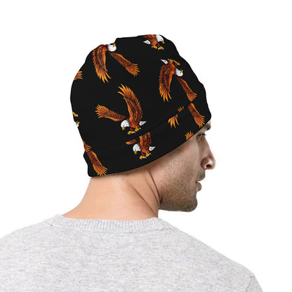 White And Brown Eagle Pattern Print Beanie