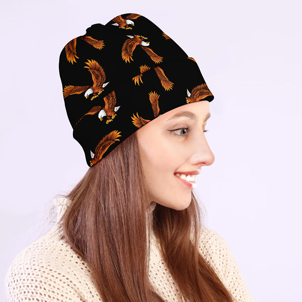 White And Brown Eagle Pattern Print Beanie