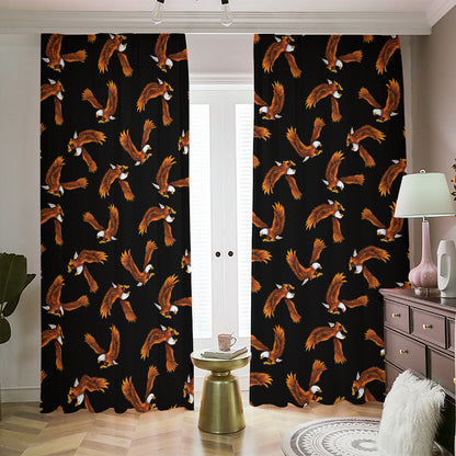 White And Brown Eagle Pattern Print Blackout Pencil Pleat Curtains