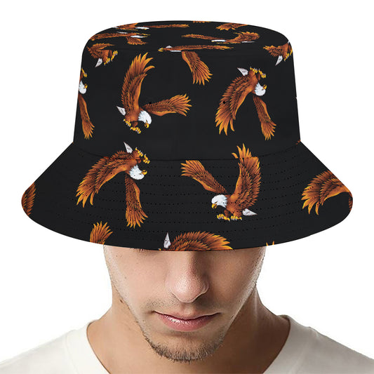 White And Brown Eagle Pattern Print Bucket Hat