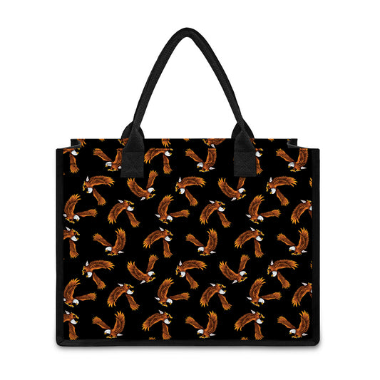 White And Brown Eagle Pattern Print Canvas Tote Bag
