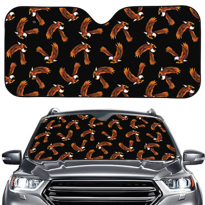 White And Brown Eagle Pattern Print Car Windshield Sun Shade