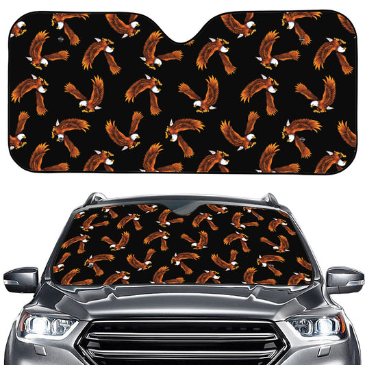 White And Brown Eagle Pattern Print Car Windshield Sun Shade