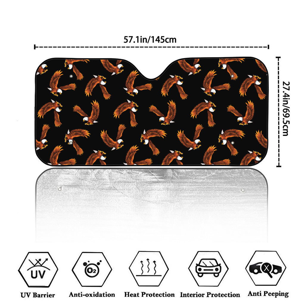 White And Brown Eagle Pattern Print Car Windshield Sun Shade