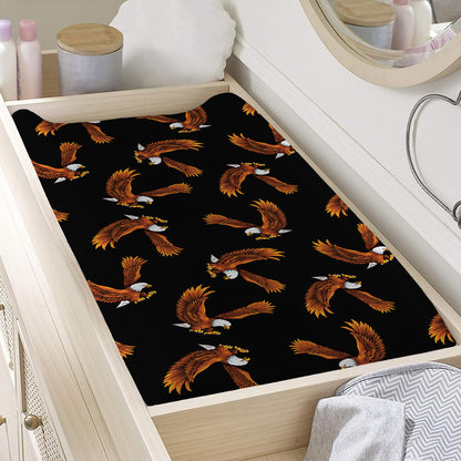 White And Brown Eagle Pattern Print Changing Pad Cover