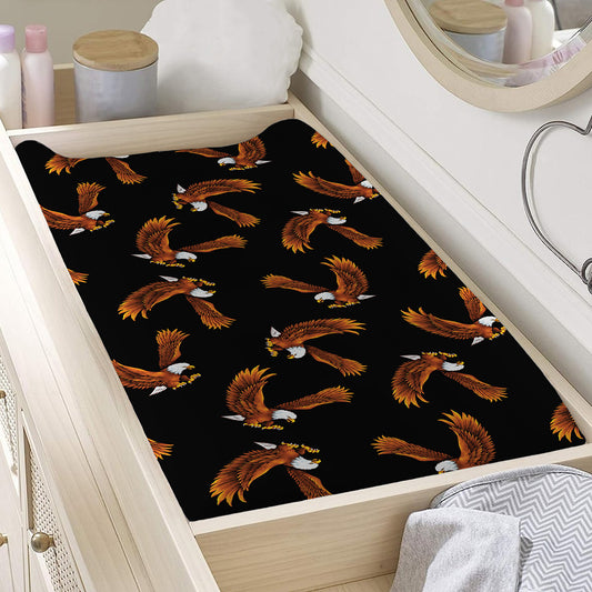 White And Brown Eagle Pattern Print Changing Pad Cover