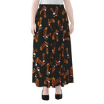 White And Brown Eagle Pattern Print Chiffon Maxi Skirt