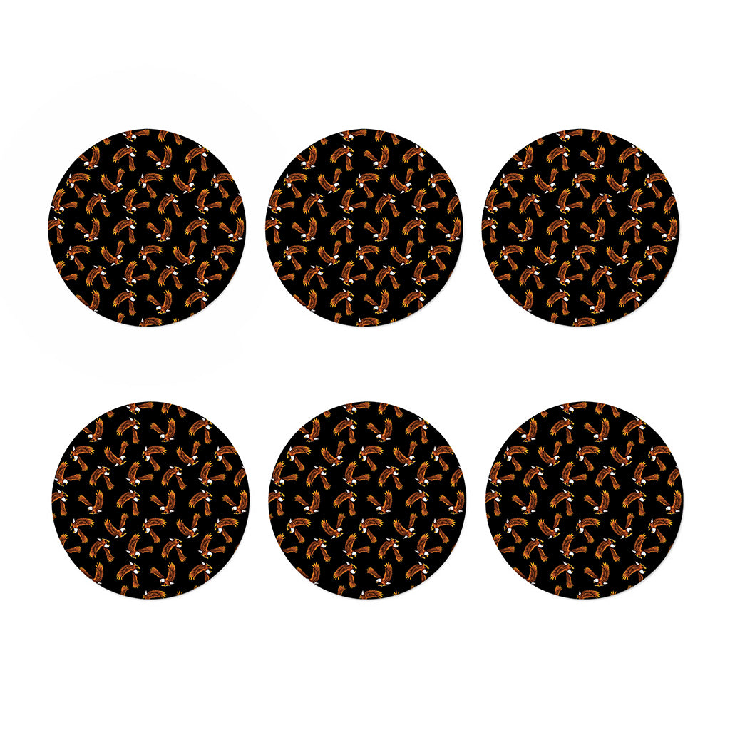 White And Brown Eagle Pattern Print Coaster Set
