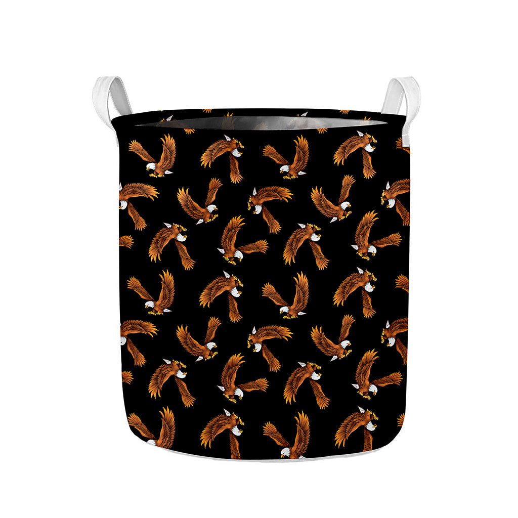 White And Brown Eagle Pattern Print Collapsible Laundry Basket