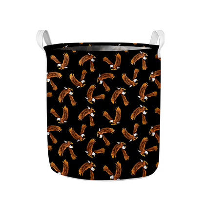 White And Brown Eagle Pattern Print Collapsible Laundry Basket