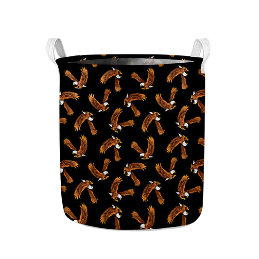 White And Brown Eagle Pattern Print Collapsible Laundry Basket
