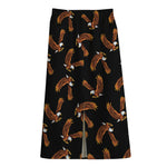 White And Brown Eagle Pattern Print Cotton Front Slit Maxi Skirt