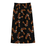 White And Brown Eagle Pattern Print Cotton Front Slit Maxi Skirt