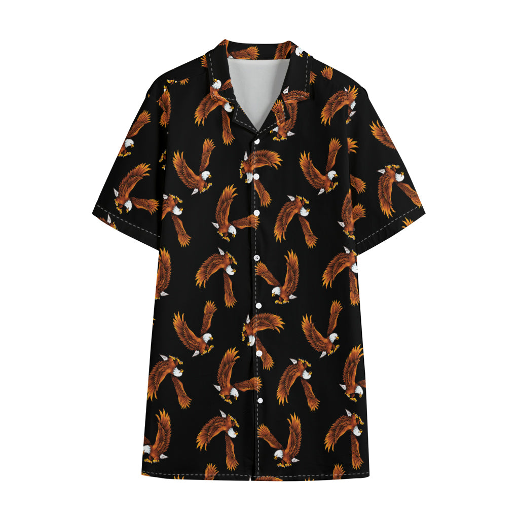 White And Brown Eagle Pattern Print Cotton Hawaiian Shirt