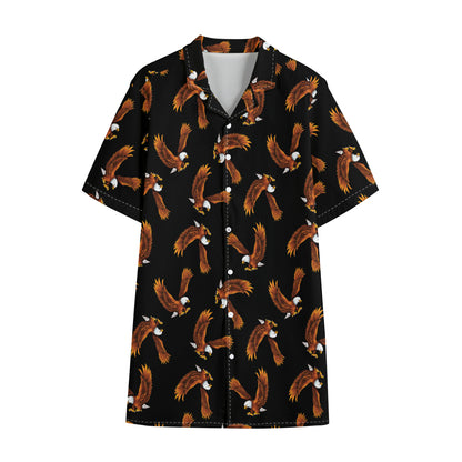 White And Brown Eagle Pattern Print Cotton Hawaiian Shirt